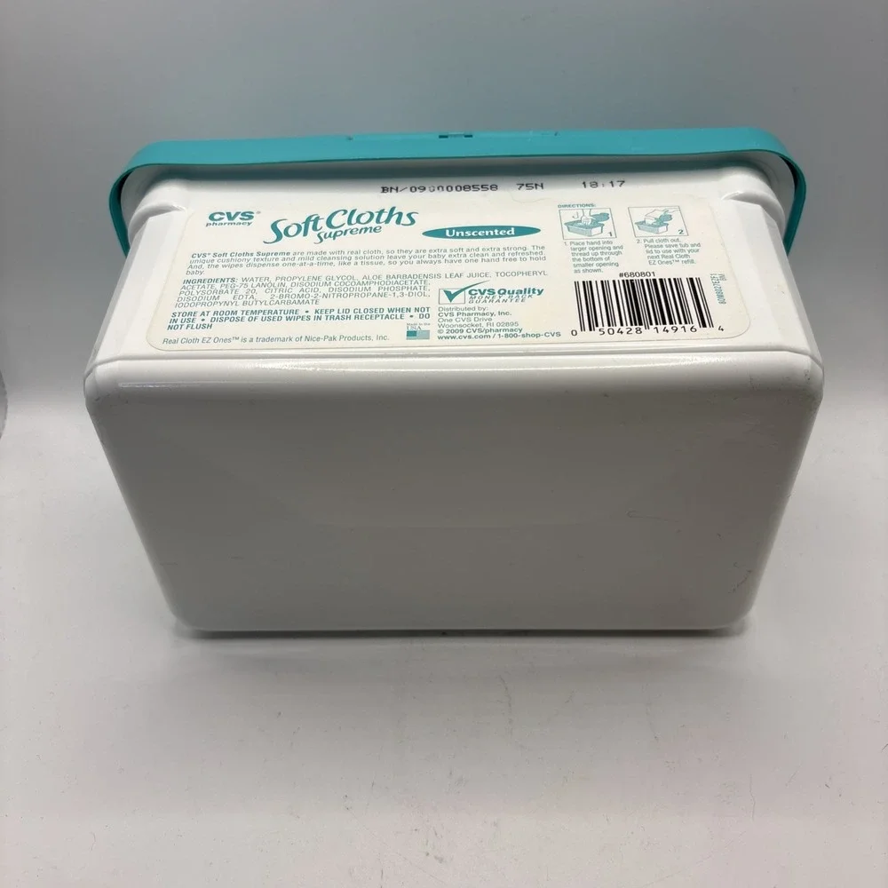 CVS Soft Cloths Supreme Baby Wipes‎ EMPTY Plastic Container Pop Up Lid